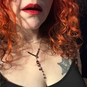 Beautiful Vintage 90s/Y2K Black Beaded Y Chain Necklace